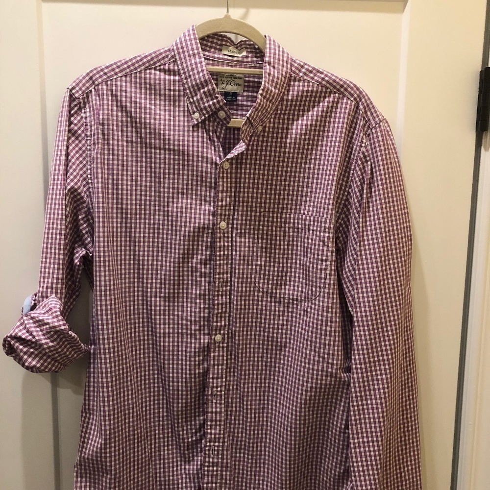 J. Crew White/Purple Mini Plaid Button Down